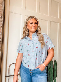 Tribal - Cactus Print Button Front Blouse