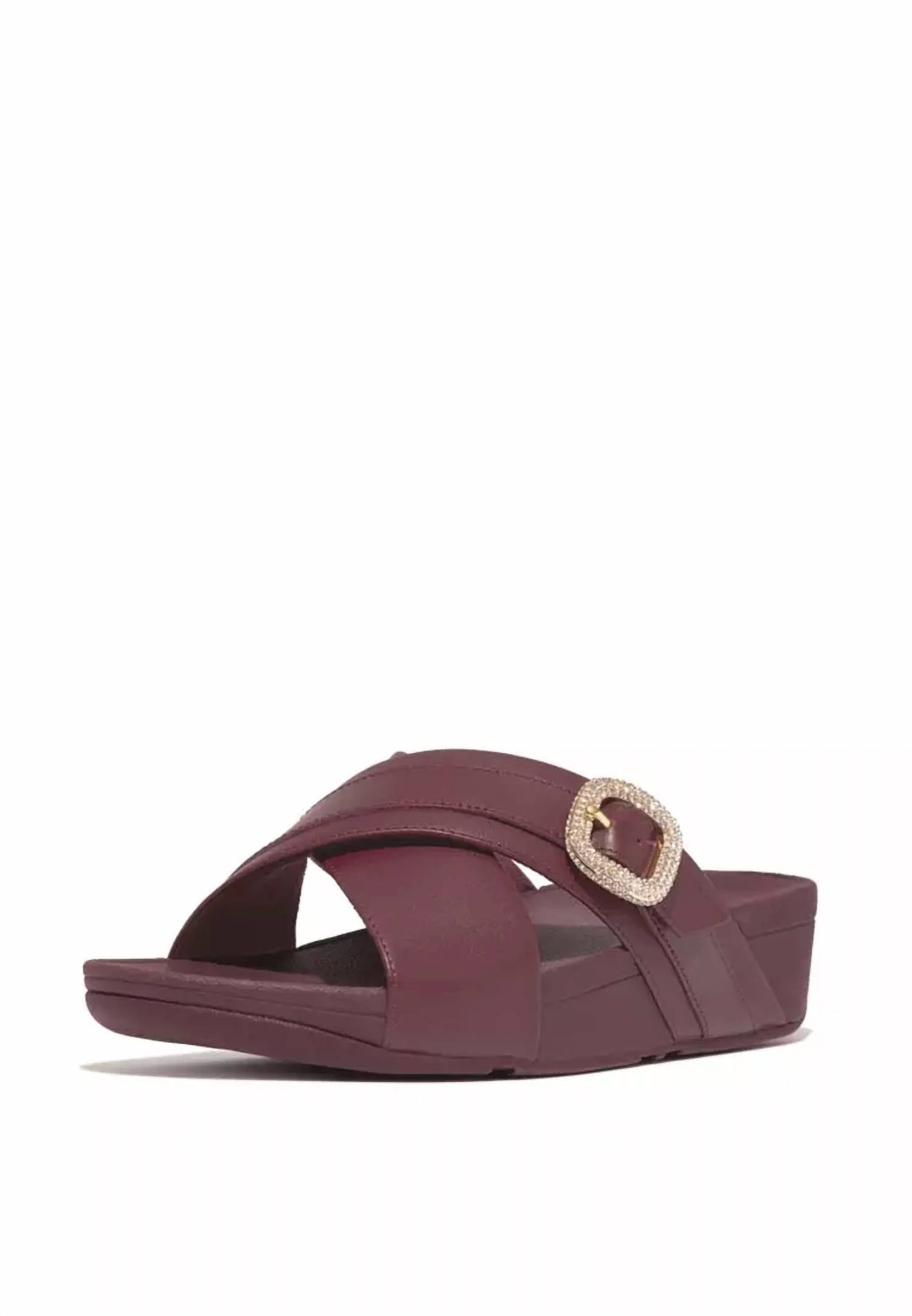 Fitflop - Women's Lulu Crystal-buckle Leather Cross Slides