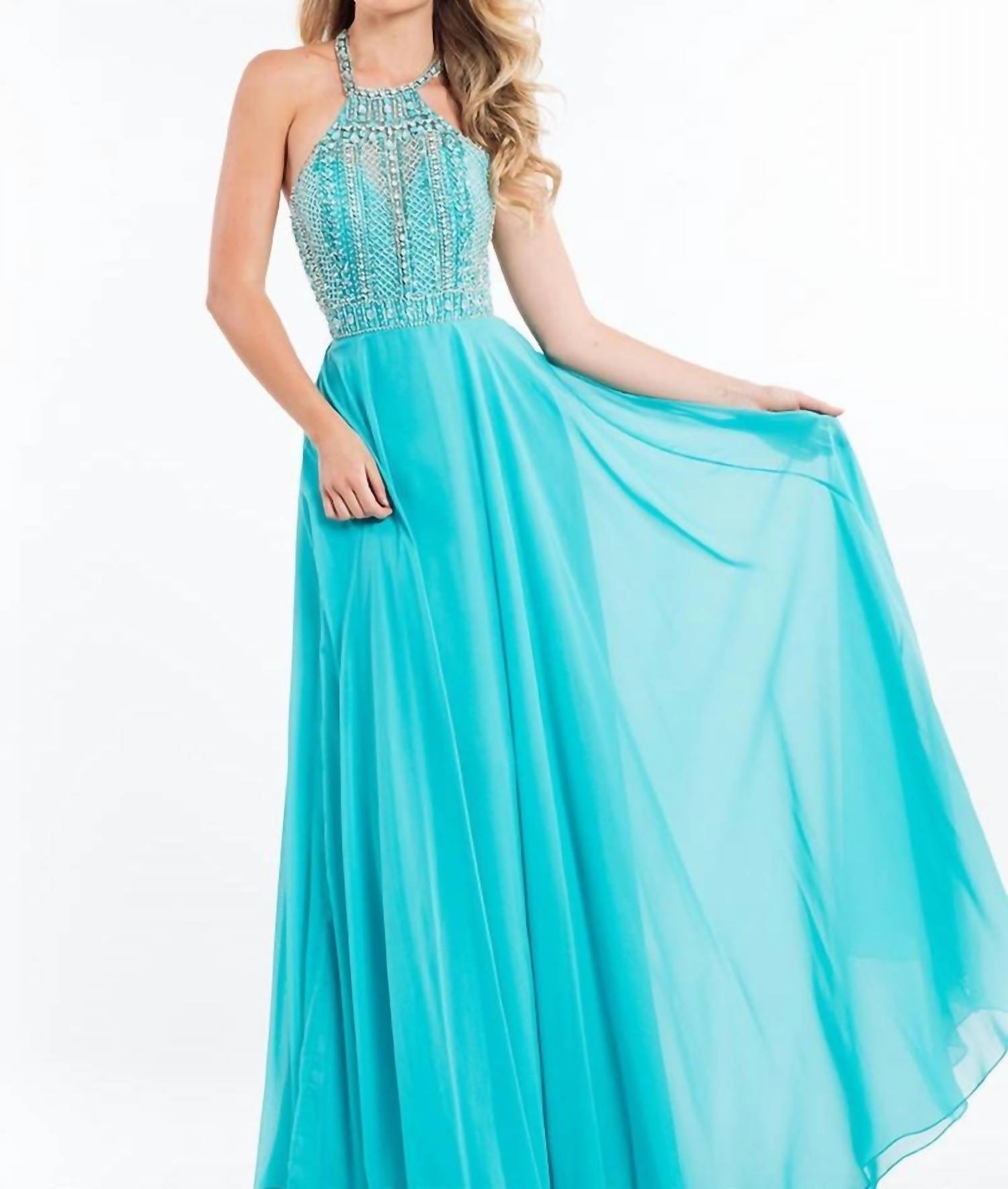 Rachel Allan - Open Back Beaded Chiffon Gown