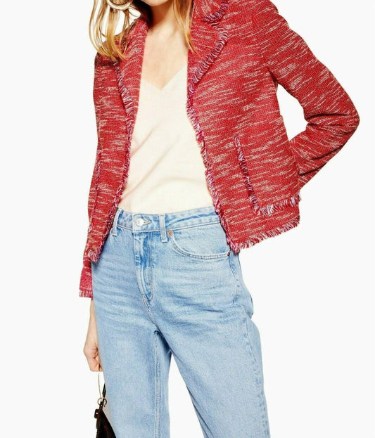 Topshop - Jersey Boucle Fringe Blazer Jacket