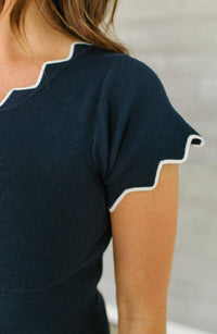 Apricot - Zig-zag Neck Knit Dress