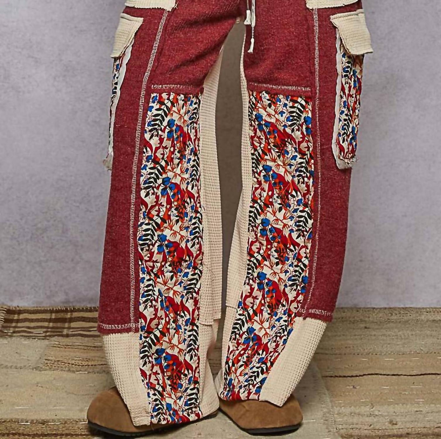 Pol - Contrast Thermal Knit Patchwork Pants