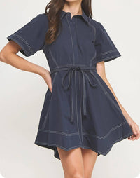 Strut & Bolt - Mia Contrast Stitch Belted Mini Dress