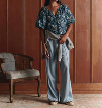 THE GREAT. Blythe Top in indigo bandana - women's blouse - view 4