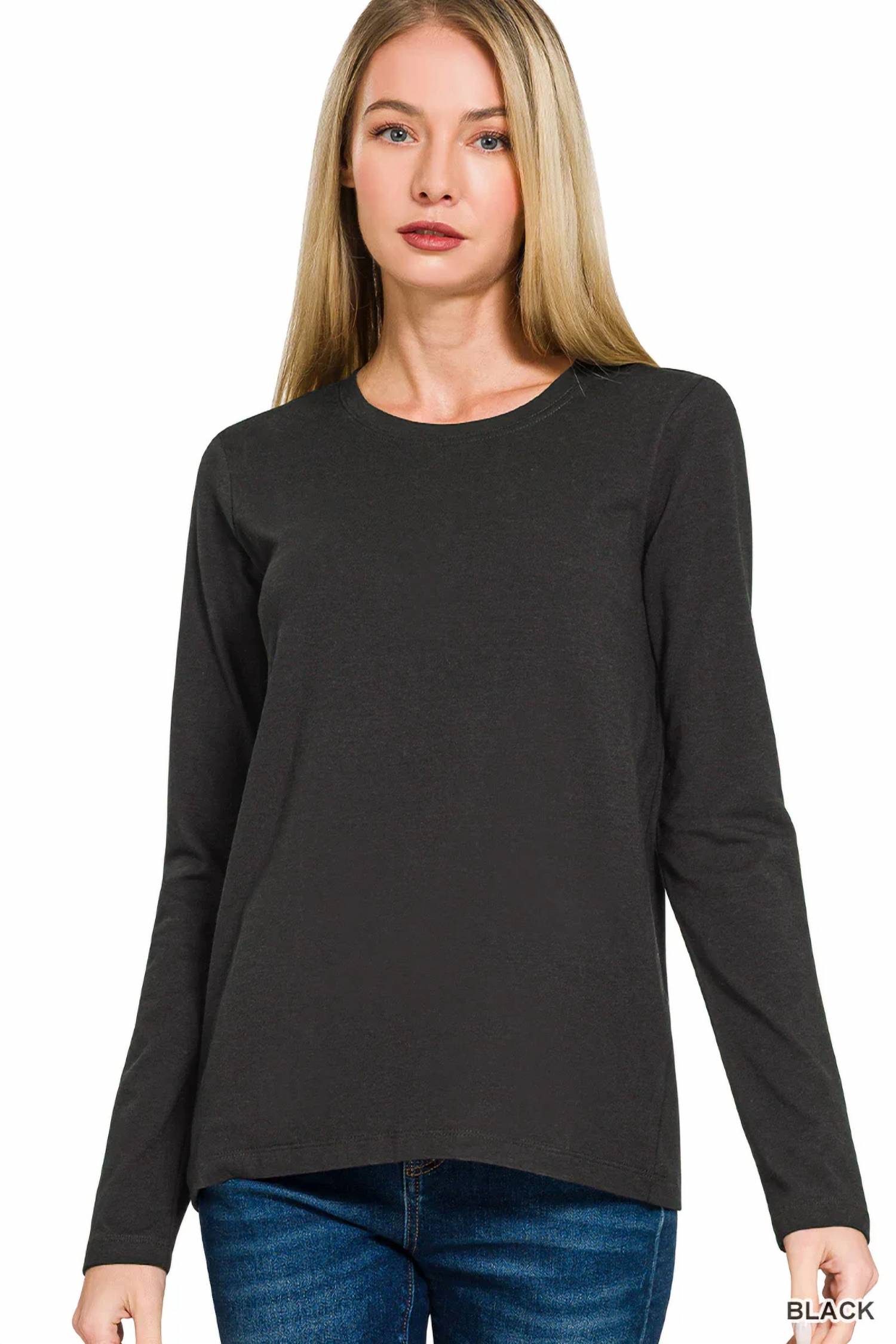 Zenana - Cotton Crewneck Long Sleeve Tee