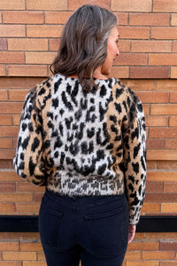 ELAN Print Knit Cardigan in brown cheetah 1 - women's cardigan - alternate view