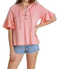 Umgee - Lace Up Bell Sleeve Top