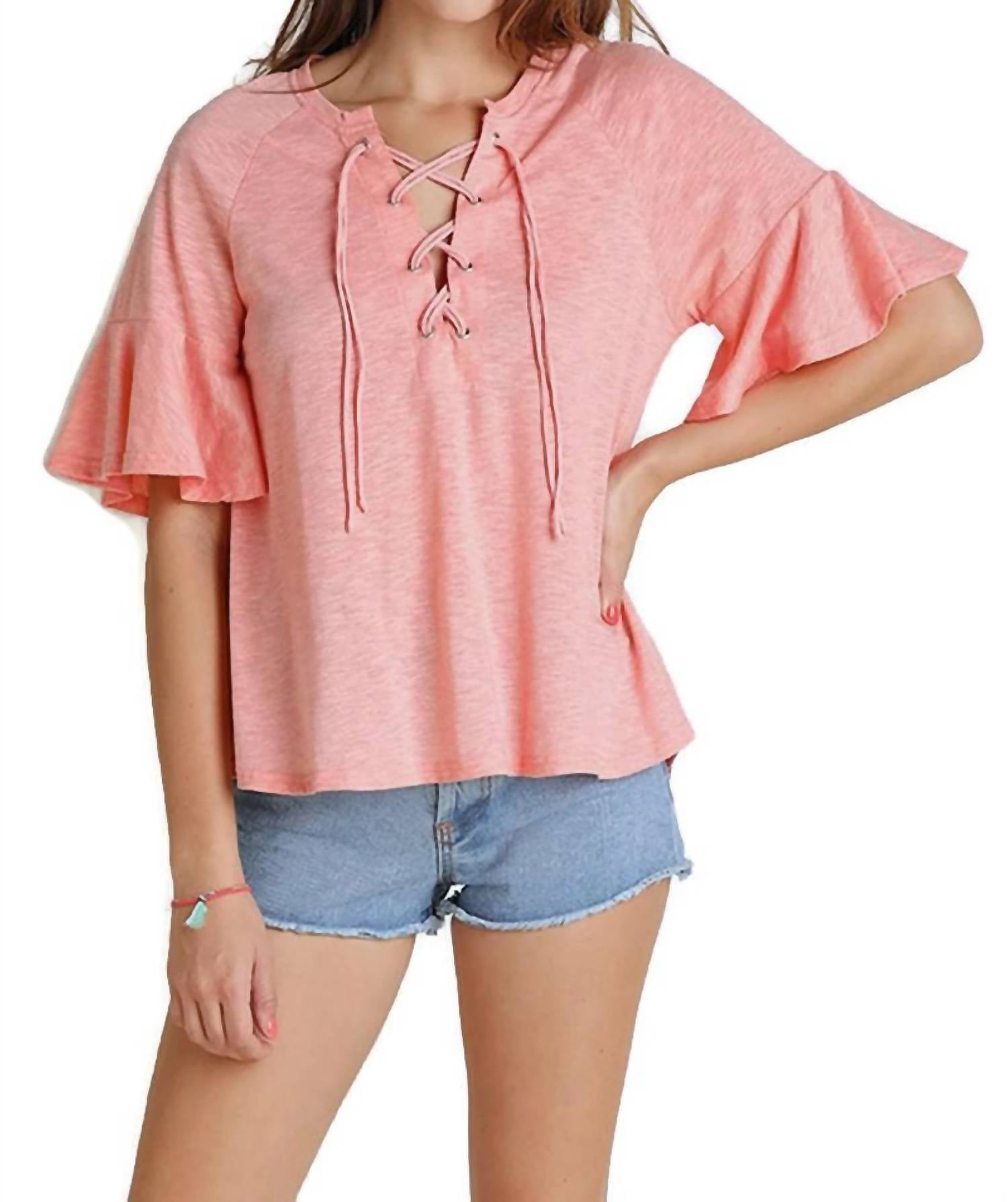 Umgee - Lace Up Bell Sleeve Top