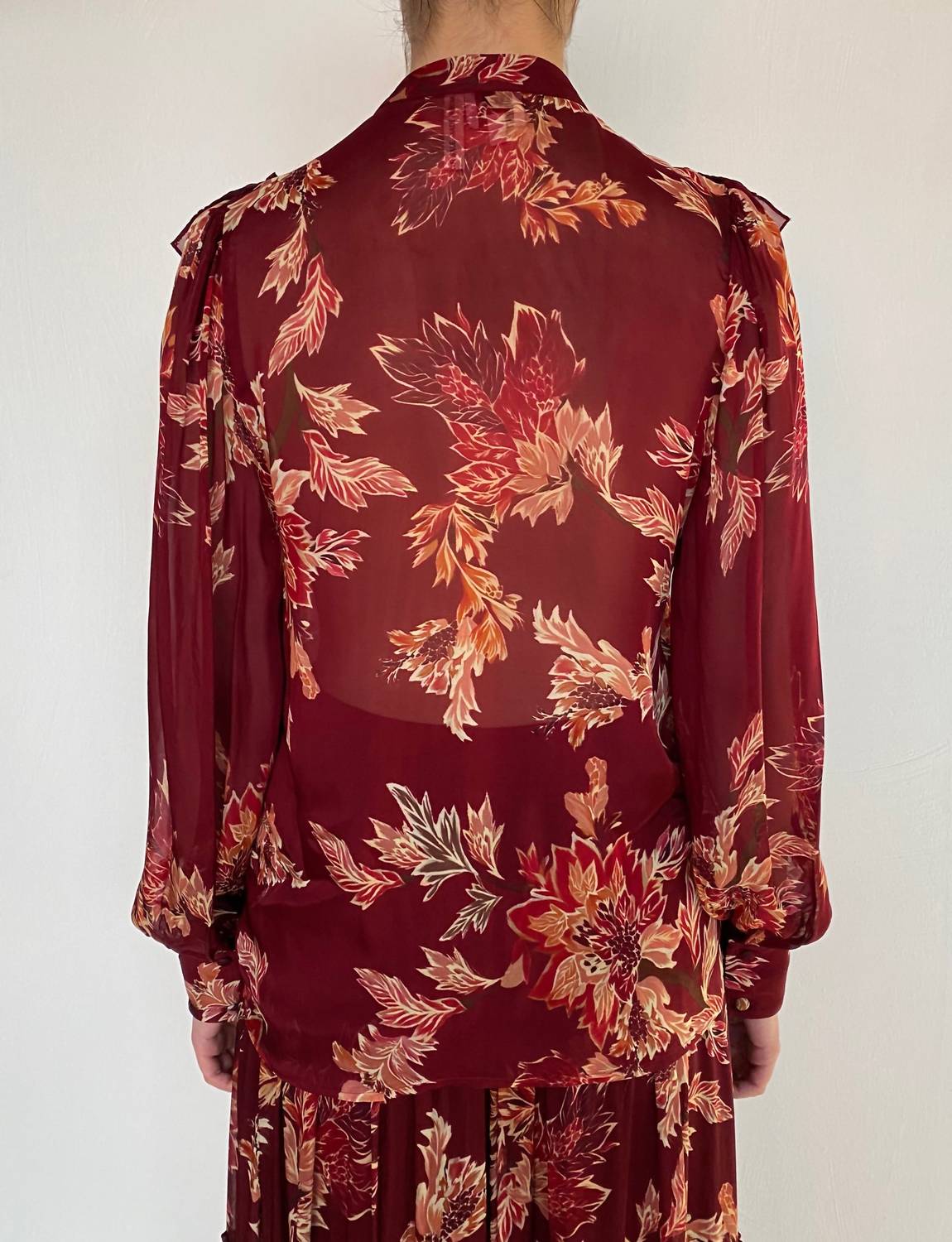 HEMANT & NANDITA Niya Smocked Top in maroon - women's long sleeve top - alternate view