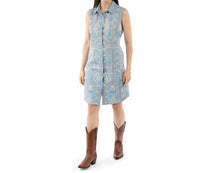 Scully Sleeveless Embroidered Button Front Dress in denim blue - women's dress