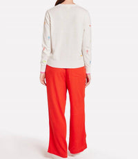 Brodie Cashmere Lobster Embroidered Crew Sweater in white - women's sweater - detail view