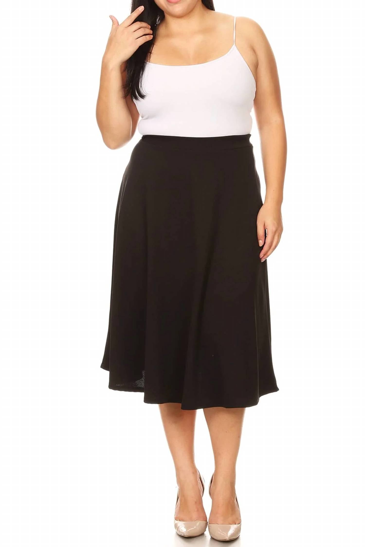 Moa Collection - Women's Casual Solid Midi Skirt - Plus