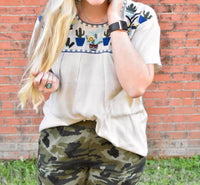 Layerz Clothing Cactus Embroidered Top in cream - women's t-shirt - view 5