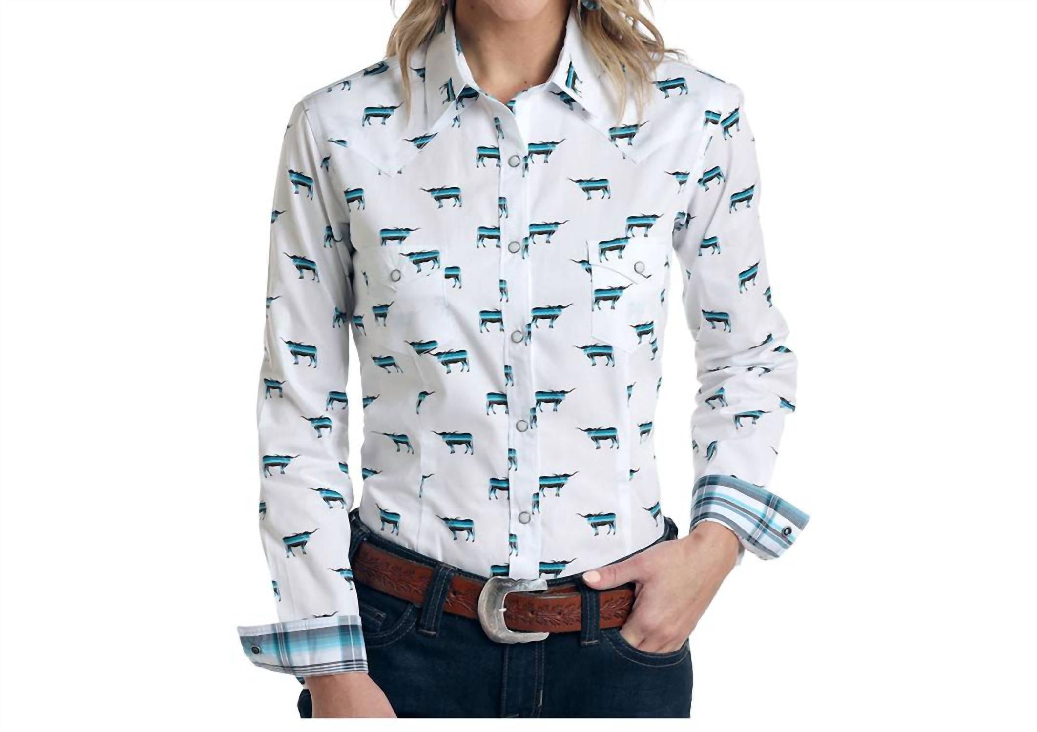 Panhandle - Women's Long Sleeve Steer Print El Toro Western Snap Shirt