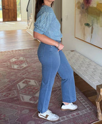 BiBi Vintage Washed Cropped Sweater in blue - women's sweater - alternate view