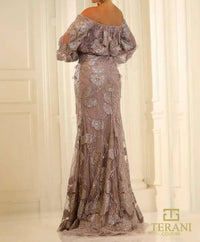 Terani Couture - Glamorous Evening Off-shoulder Long Formal Beaded Tulle Dress