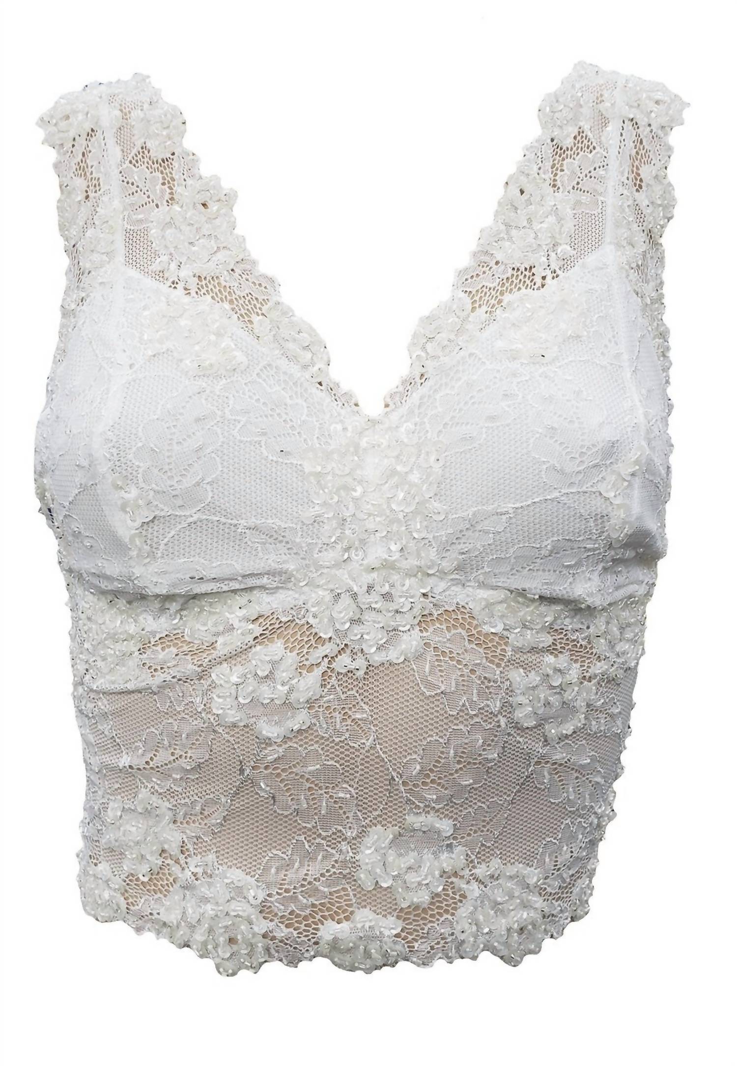 Colette Lace Hand Beaded Sleeveless Crop Top