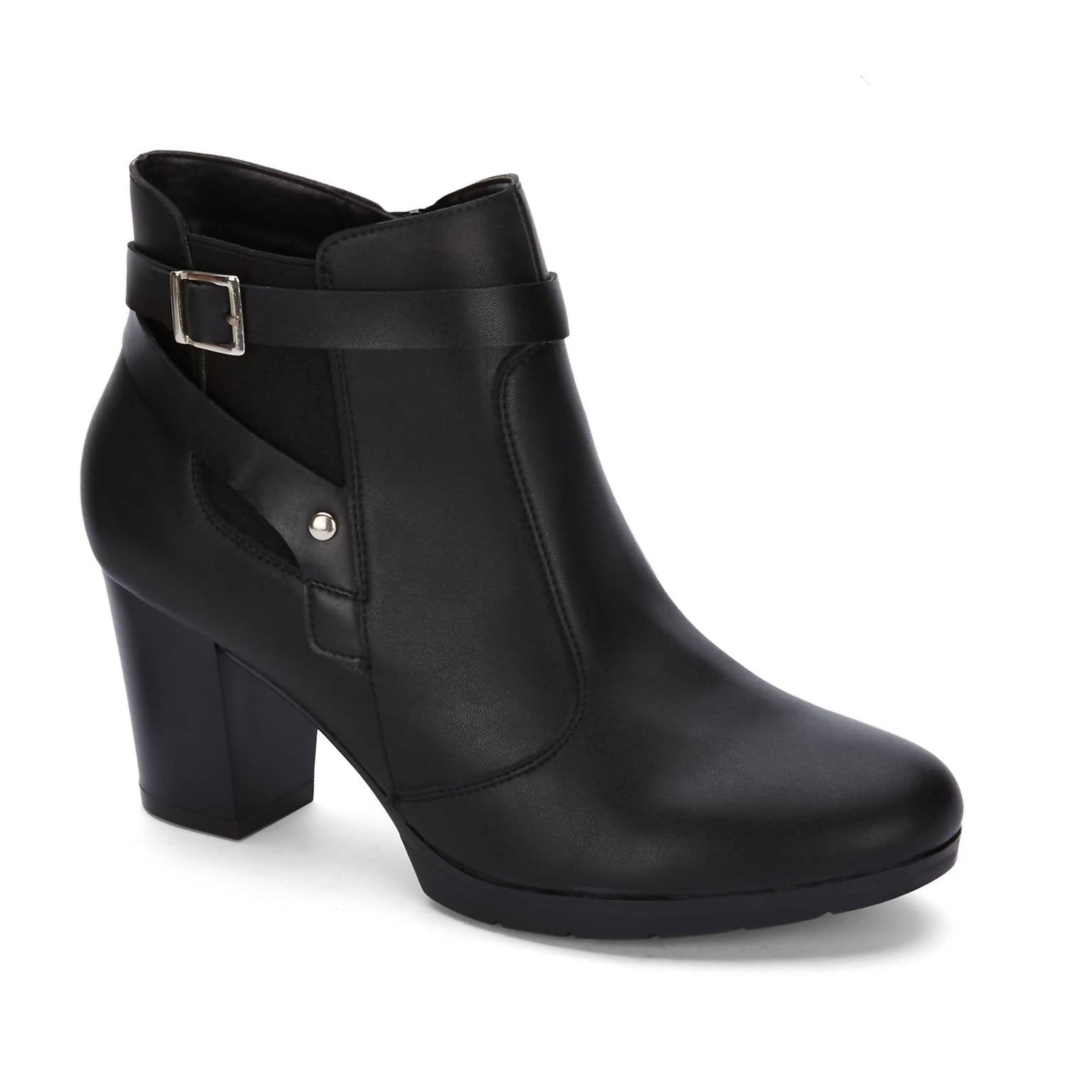 Andrea Women's Buckle Strap Block Heel Boots in black - women's shoe