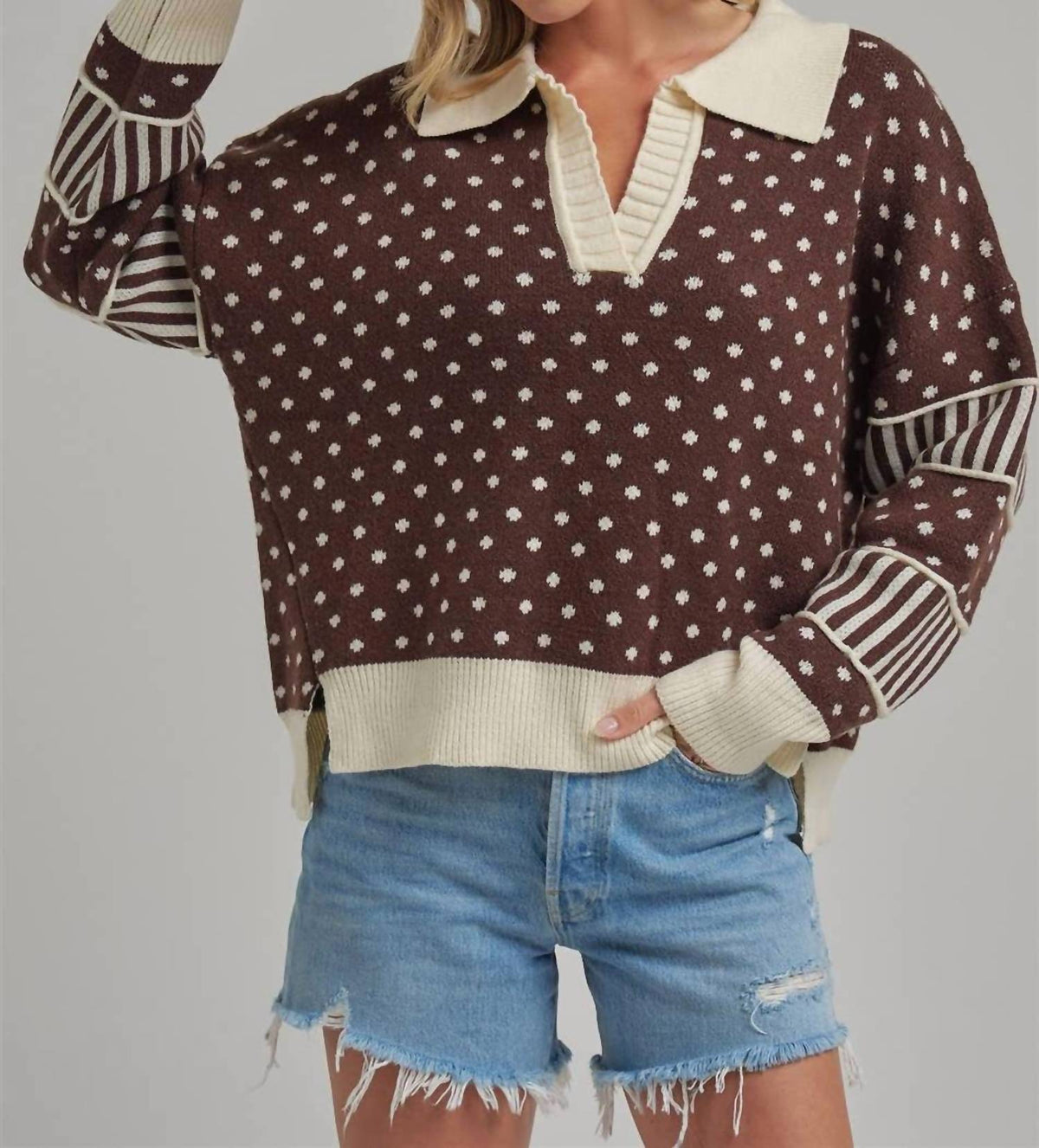 Bon - Just for Fun Polka Dot Collar Sweater