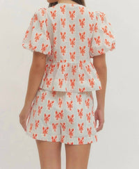 Entro - Lobster Bow Puff Sleeved Top