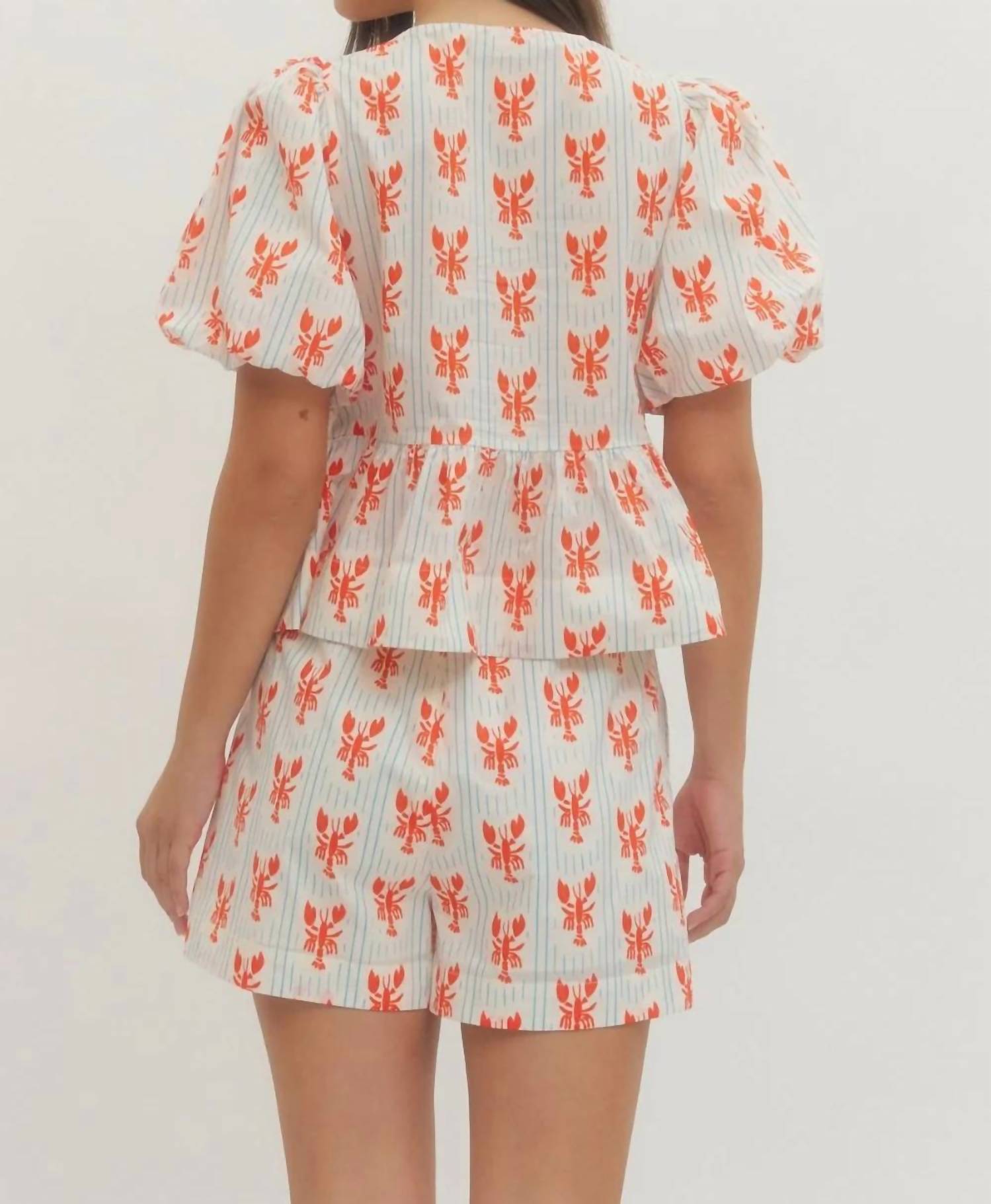 Entro - Lobster Bow Puff Sleeved Top