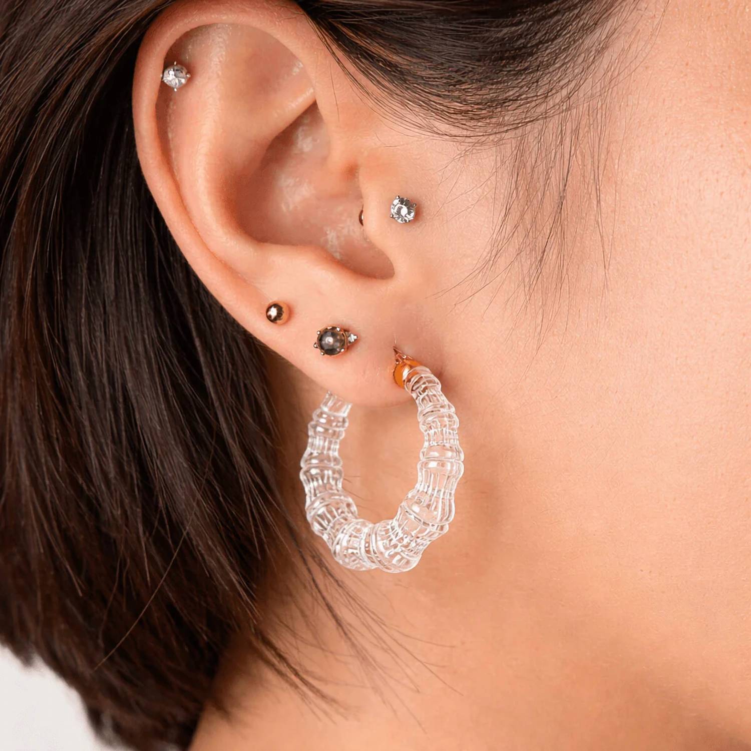 Gold & Honey - Women's Mini Lucite Bamboo Hoop Earrings