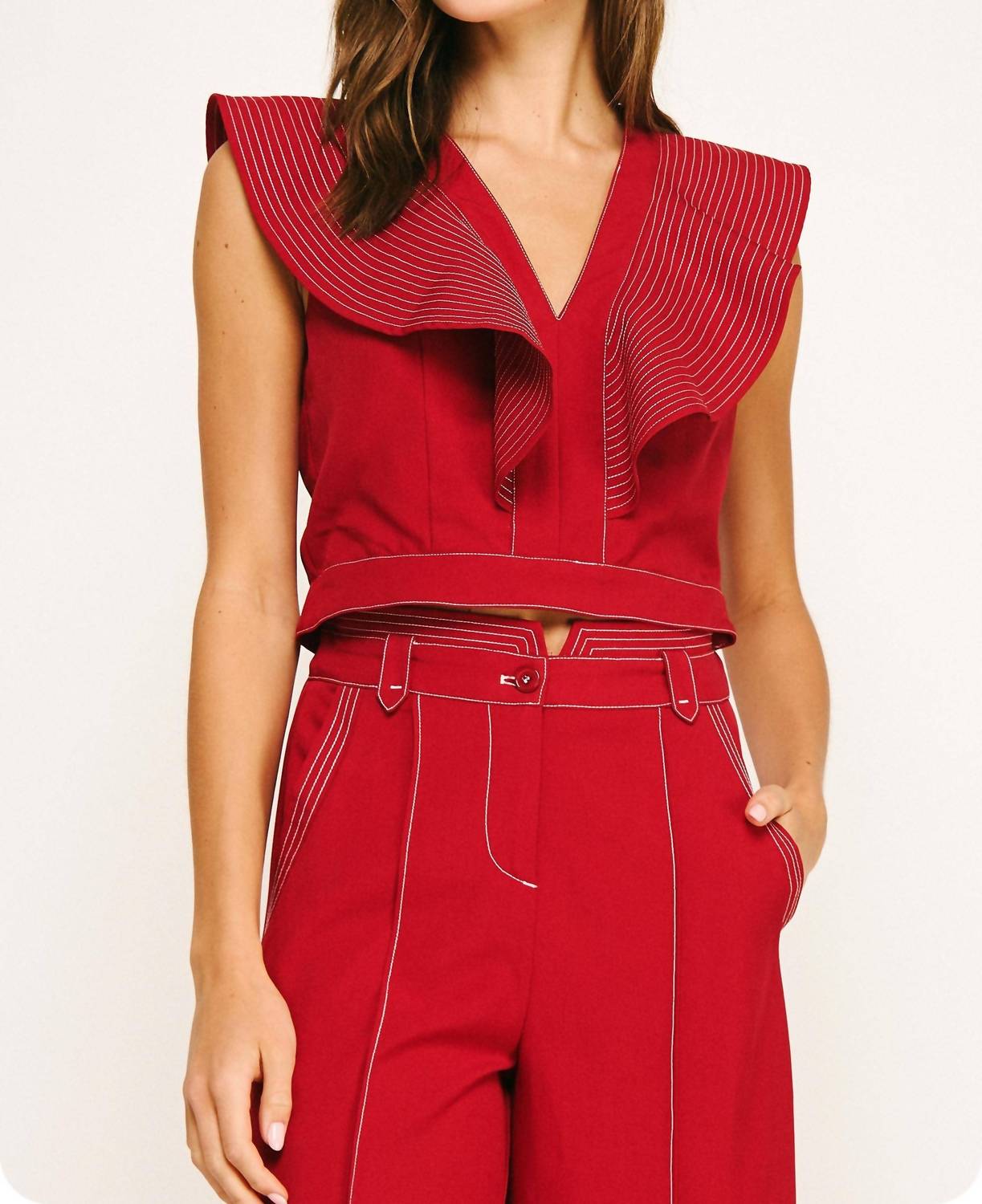 Strut & Bolt - Stitch Ruffle Detail V-neck Top