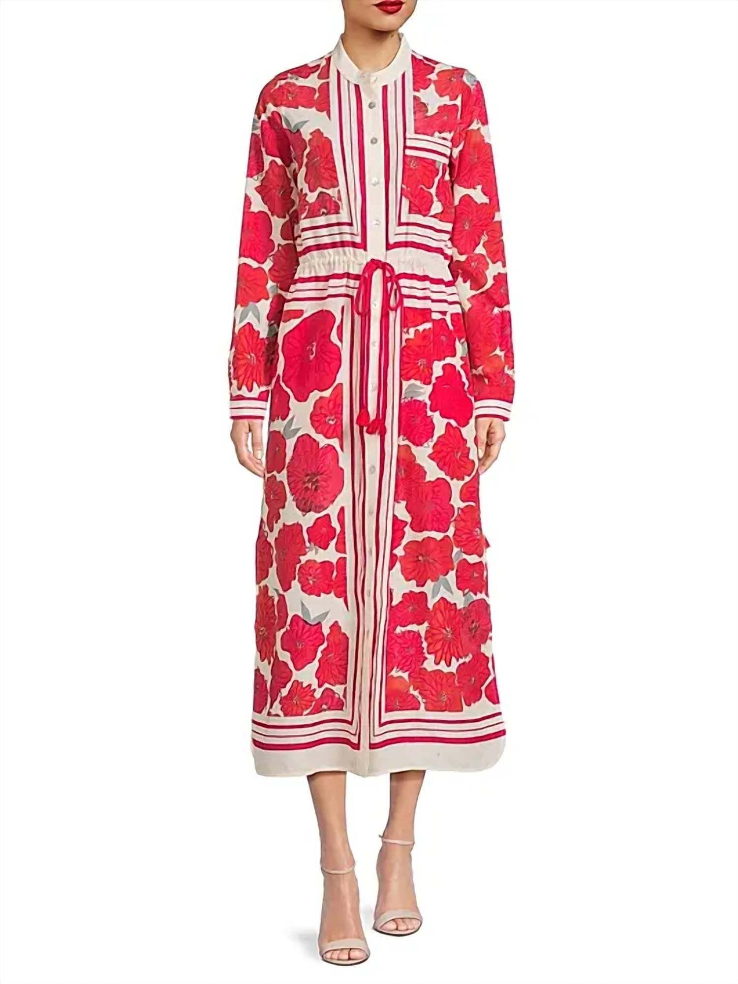 Hope For Flowers - Scattered Poppy Drawstring Shirtdress