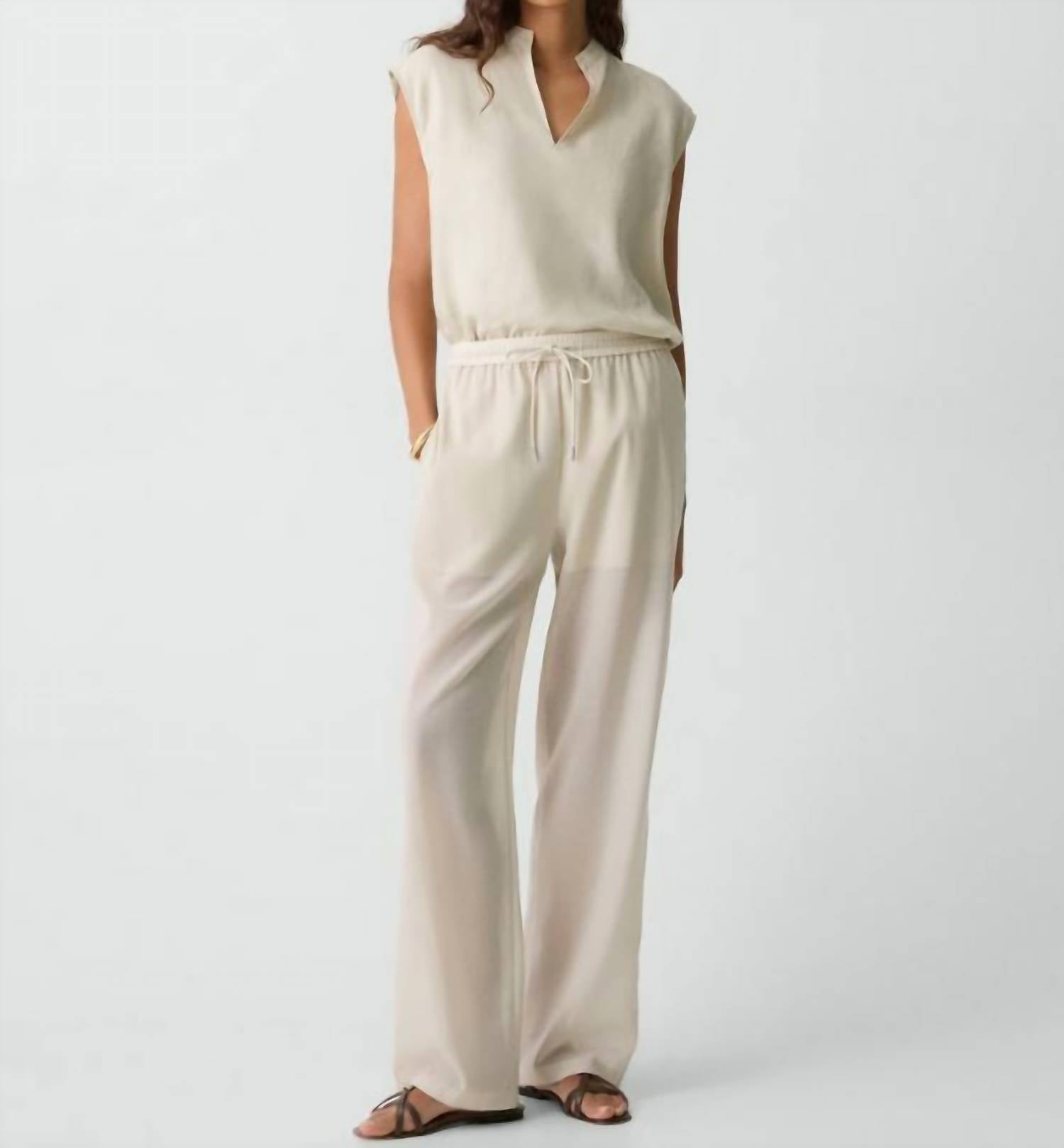 Theory Drawcord Pull-on Pant in sand - women's pants