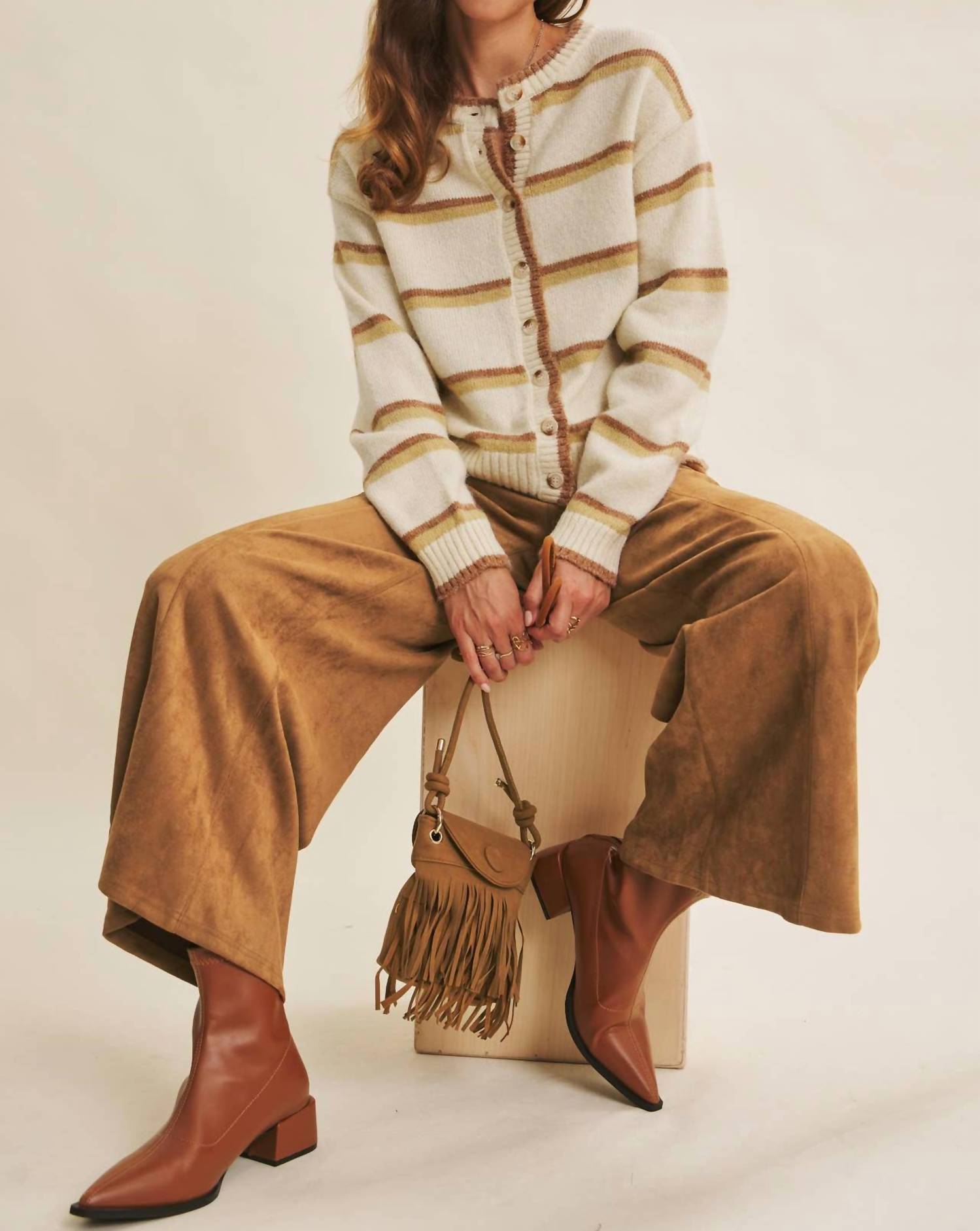 In February Cozy Charm To Autumn Plan Stripe Cardigan in cream multi - women's cardigan - view 5