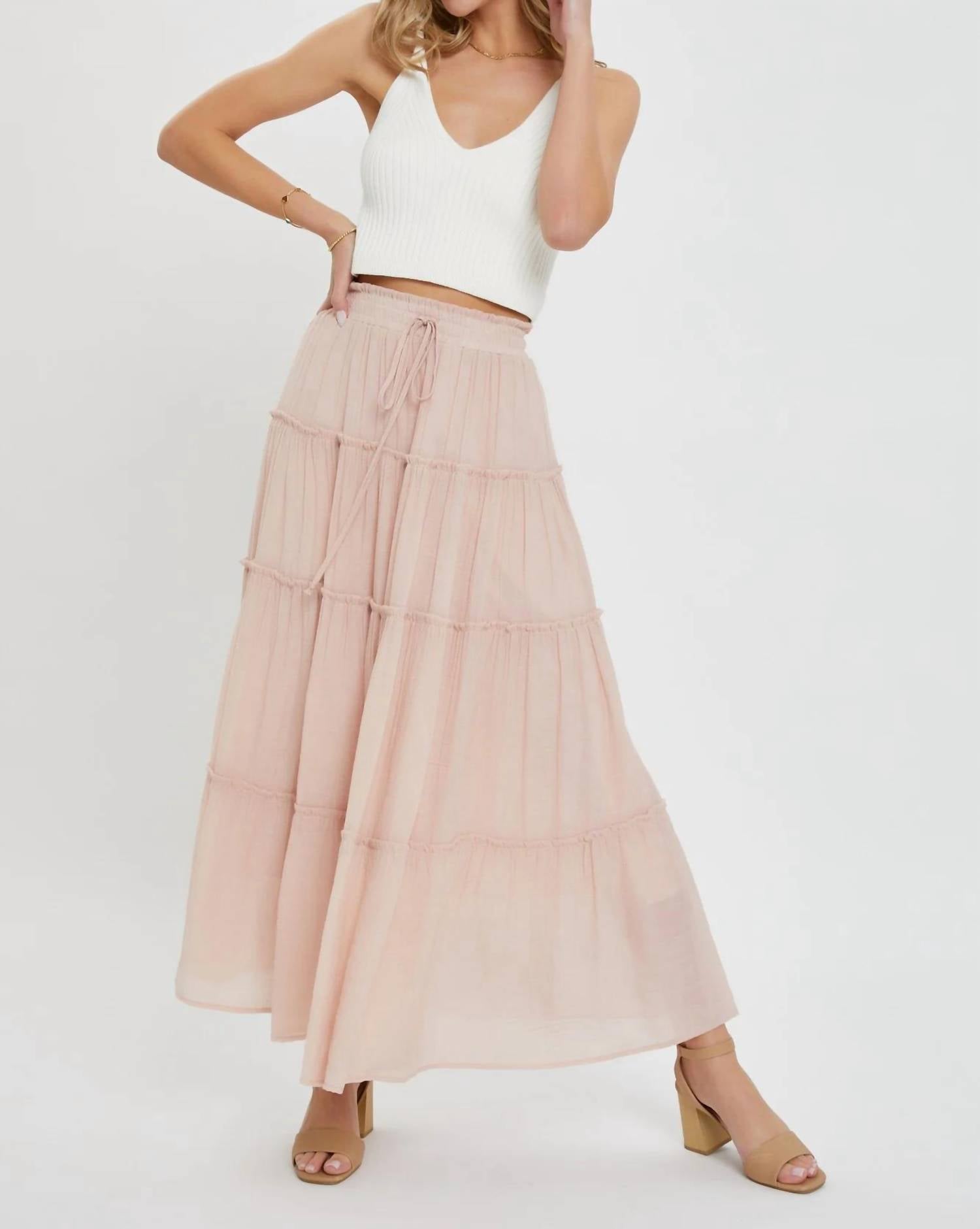 Sweet Lovely By Jen - Casual Pull On Elastic Waist Tiered Maxi Skirt
