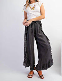 Easel - Plus Size Ruffle Chambray Pants