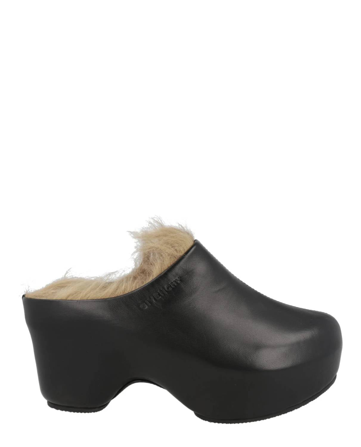 Givenchy - Women's Leather And Faux Fur Platform G Clogs