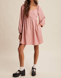 Listicle - Textured Square Neck Babydoll Mini Dress