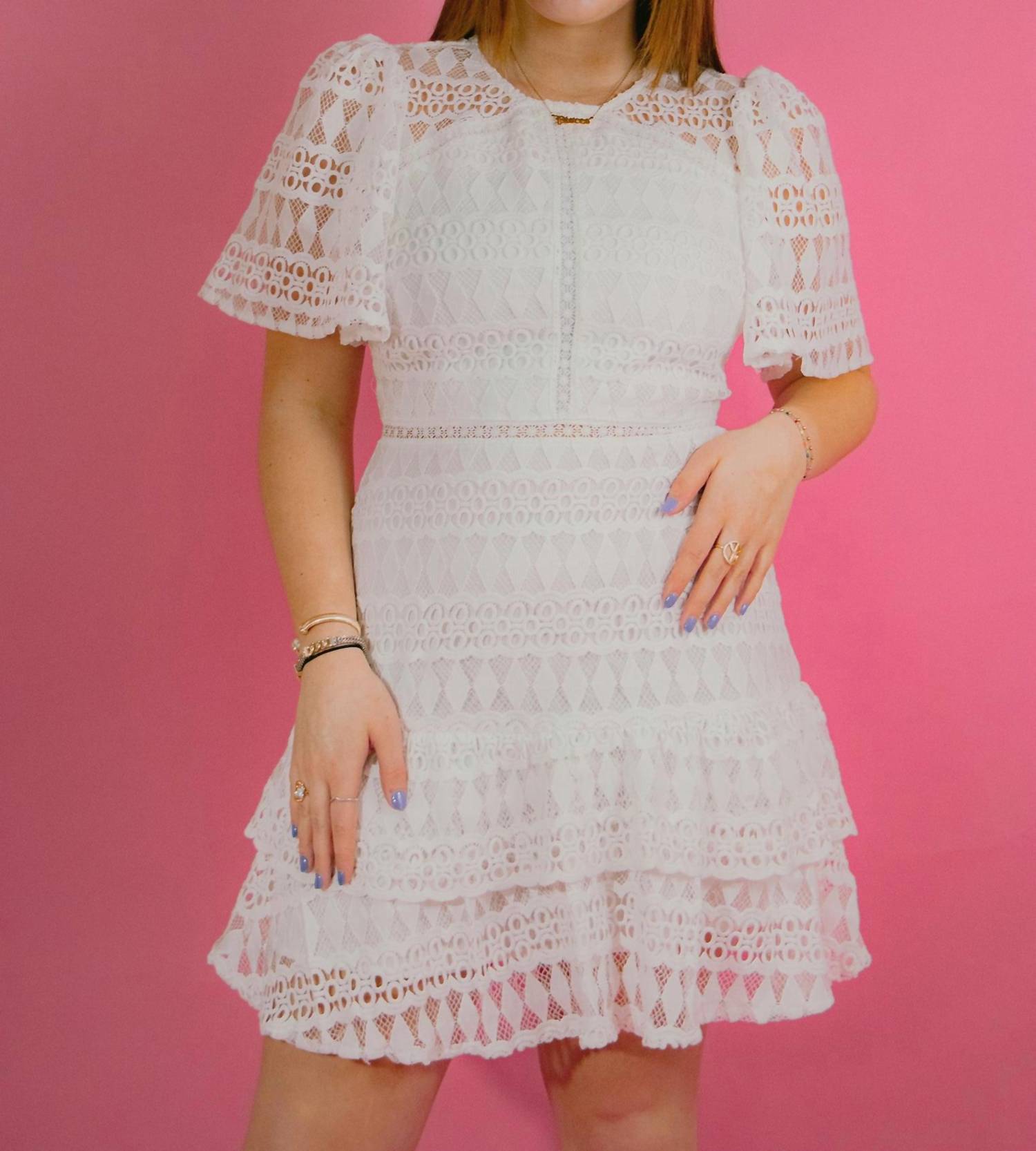 Just Me Micah Eyelet Mini Dress in white - women's dress - alternate view