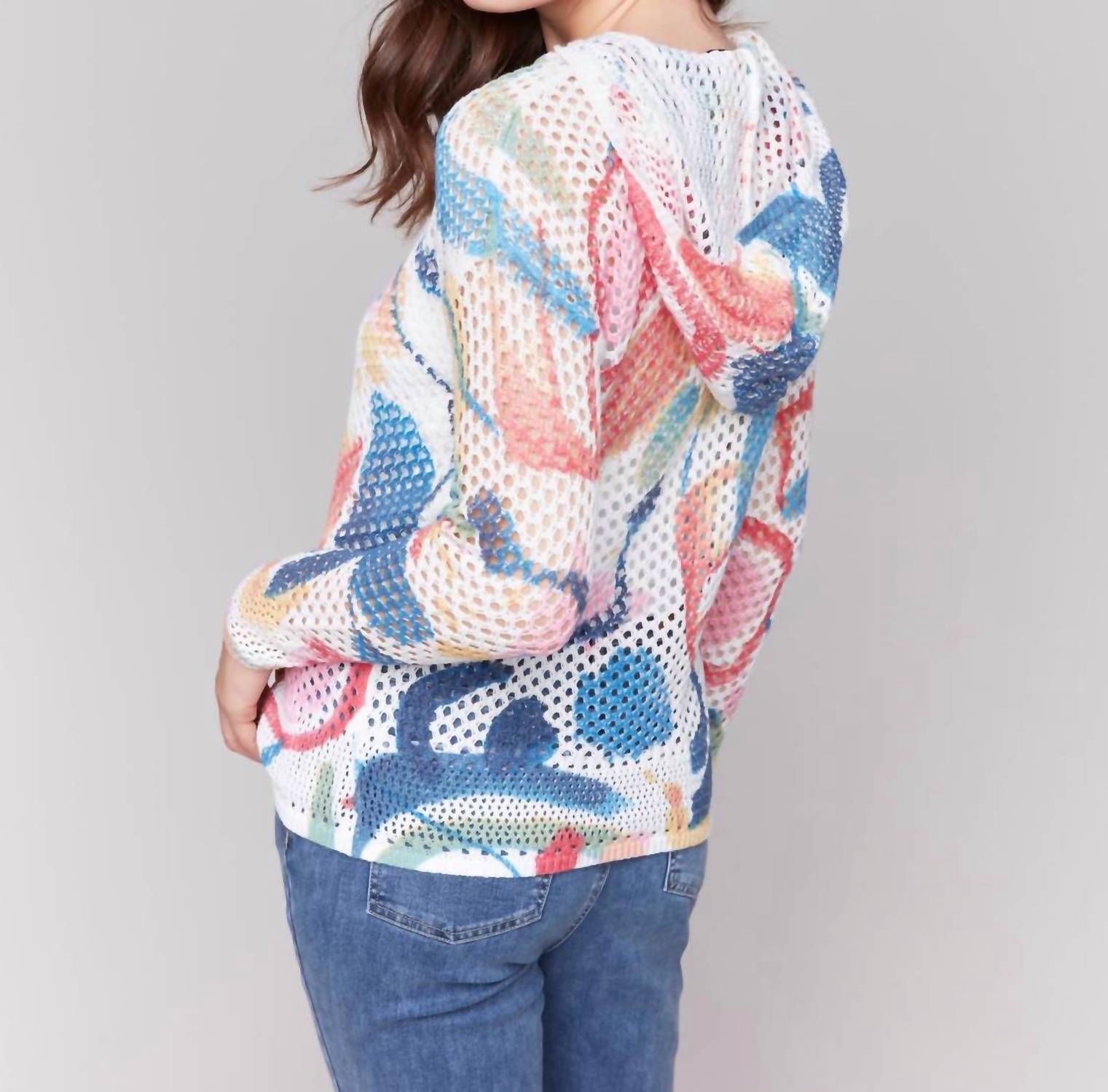 Charlie B - Printed Fishnet Crochet Hooded Sweater