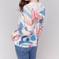 Charlie B - Printed Fishnet Crochet Hoodie Sweater