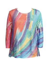 Jess & Jane Women's Catalina Boucle Mesh Top in multi - women's shirt - detail view