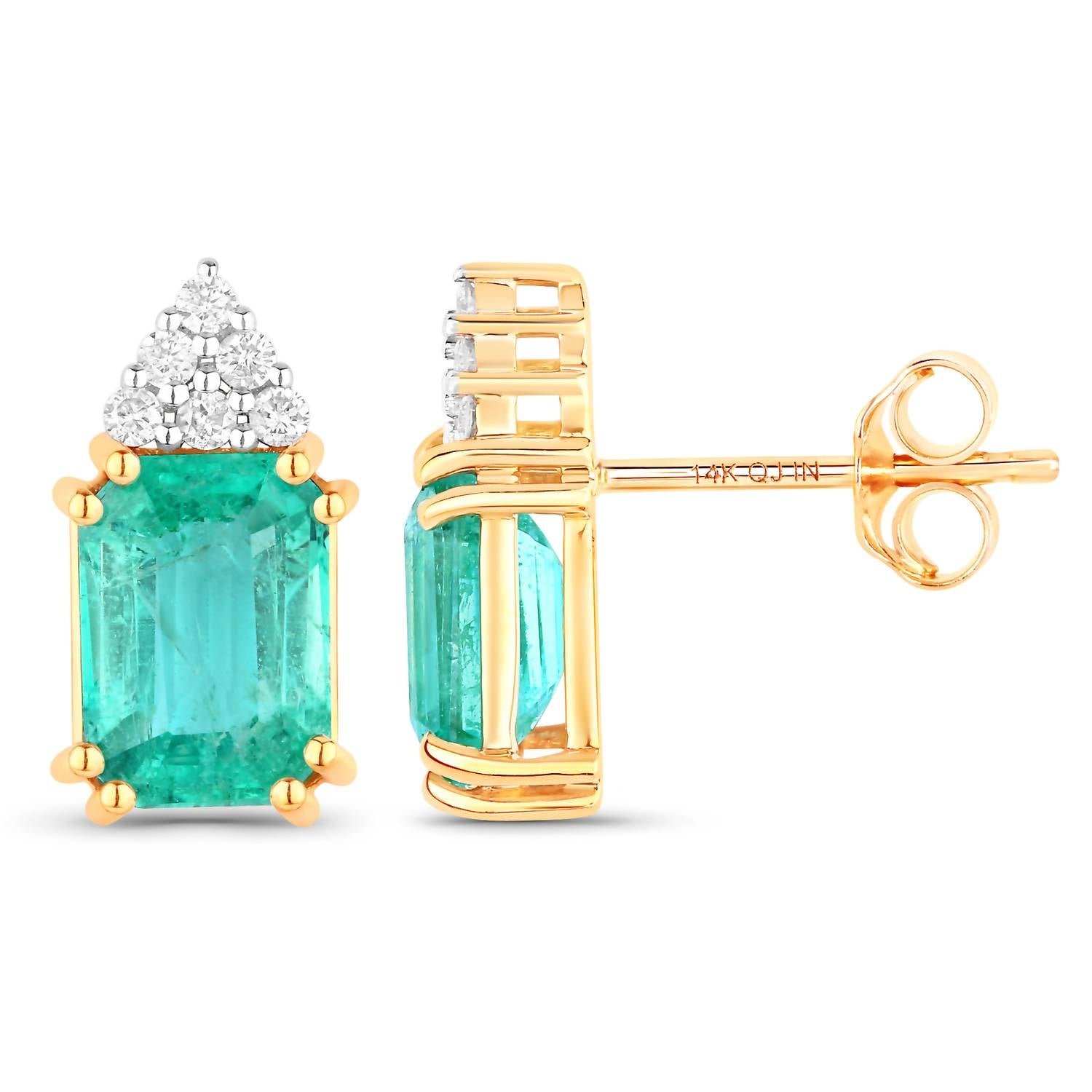 Diana M Jewels Women's Octagon Natural Ethiopian Emerald Stud Earrings (2.87 Ct) - Signature in 14k yellow gold - women's jewelry - detail view