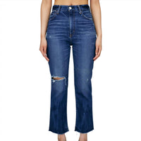 Moussy Rhode Cropped Flare-hi Jean in dark blue - women's jeans