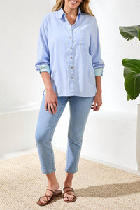 TRIBAL Long Sleeve Button Front Shirt in chambray - women's shirt