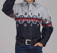 Roper - Boy's Long Sleeve Ombre Aztec Snap Shirt