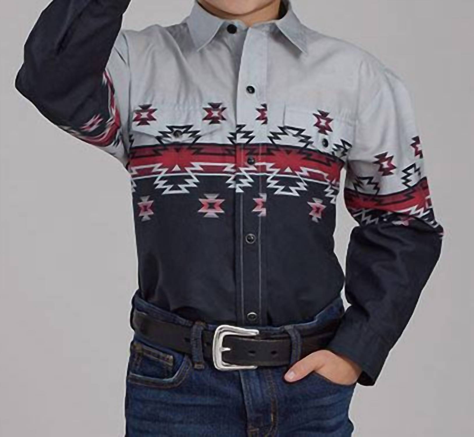 Roper - Boy's Long Sleeve Ombre Aztec Snap Shirt