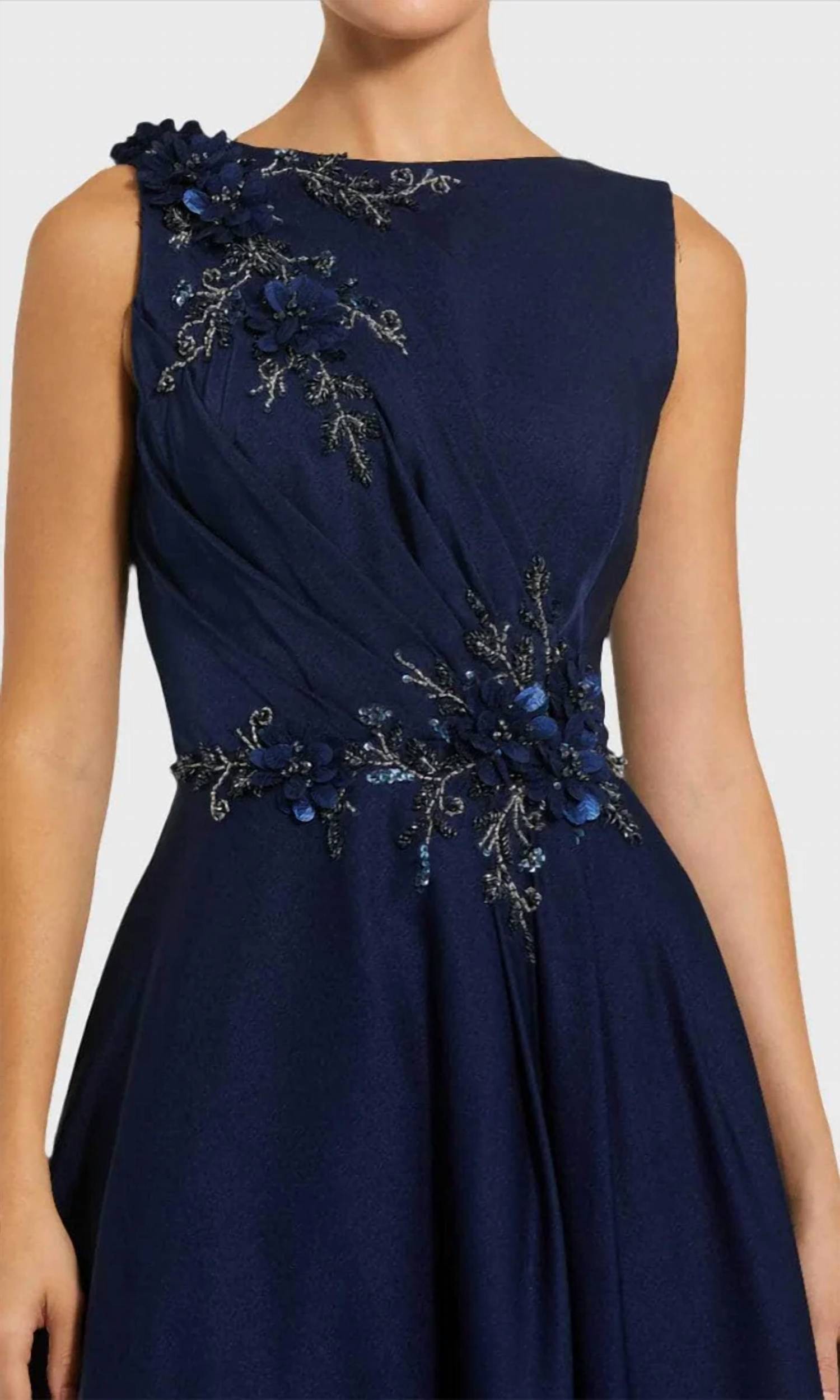 MAC DUGGAL Bateau Floral Appliqued Evening Gown in navy - women's dress - alternate view