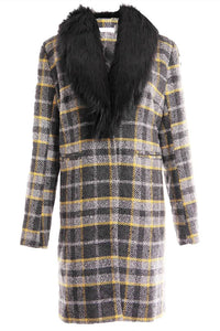 Dolce Cabo - Long Plaid Coat With Detachable Fur Collar