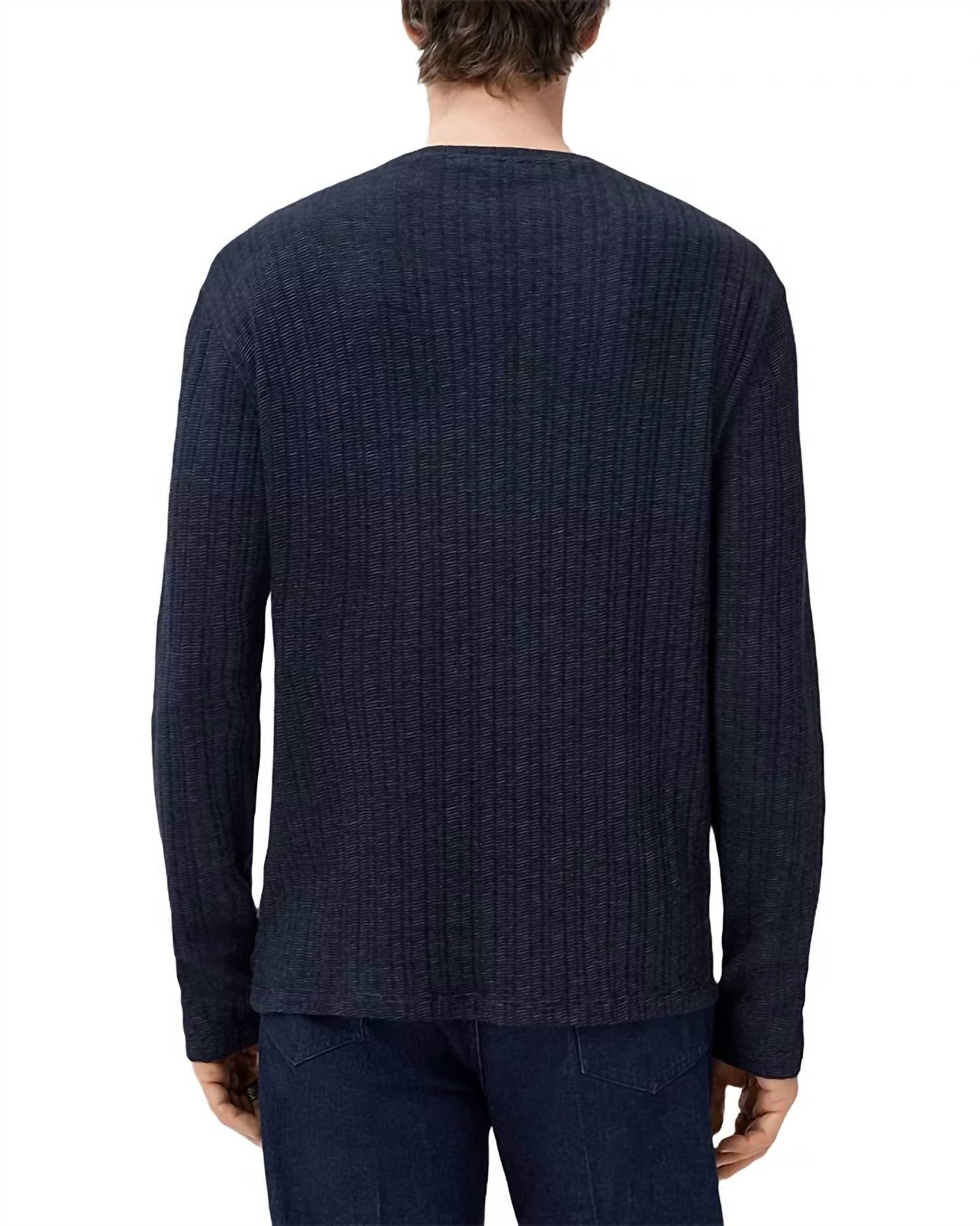 John Varvatos Fern Crew Neck Sweater in navy - men's sweater - detail view