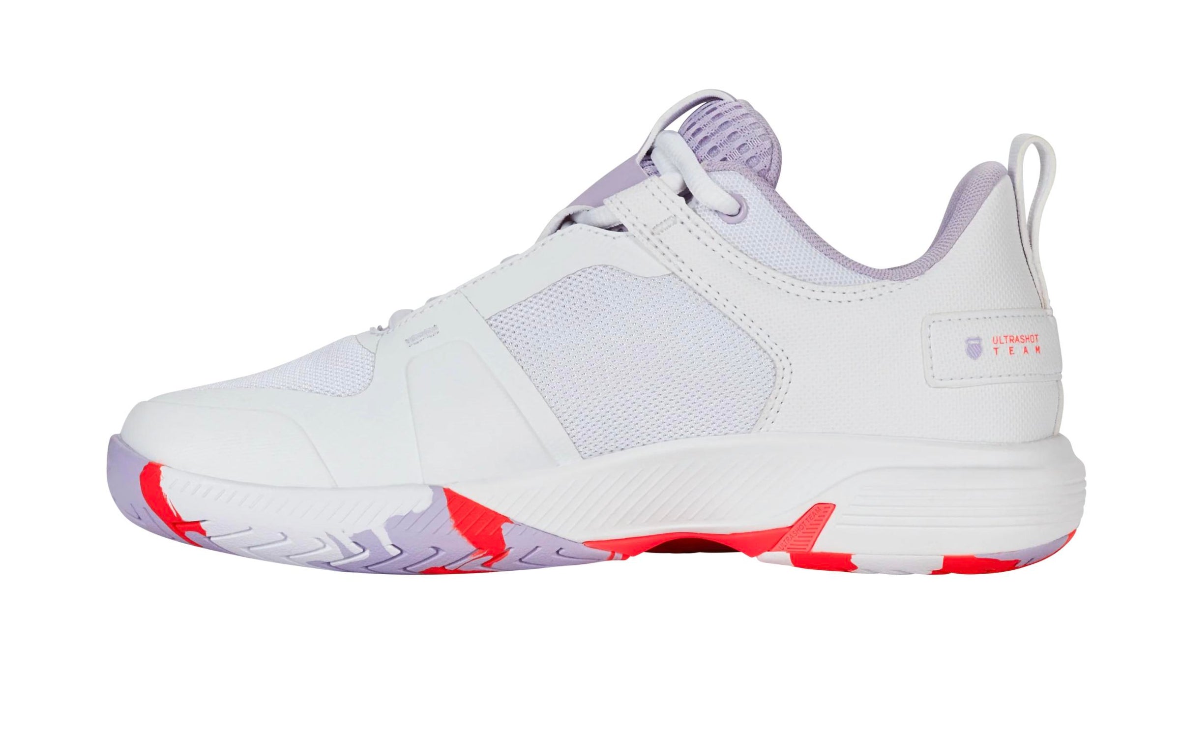 K-Swiss Women’s Ultrashot Team Tennis Shoe in white orchid petal neon blaze - women's shoe - detail view