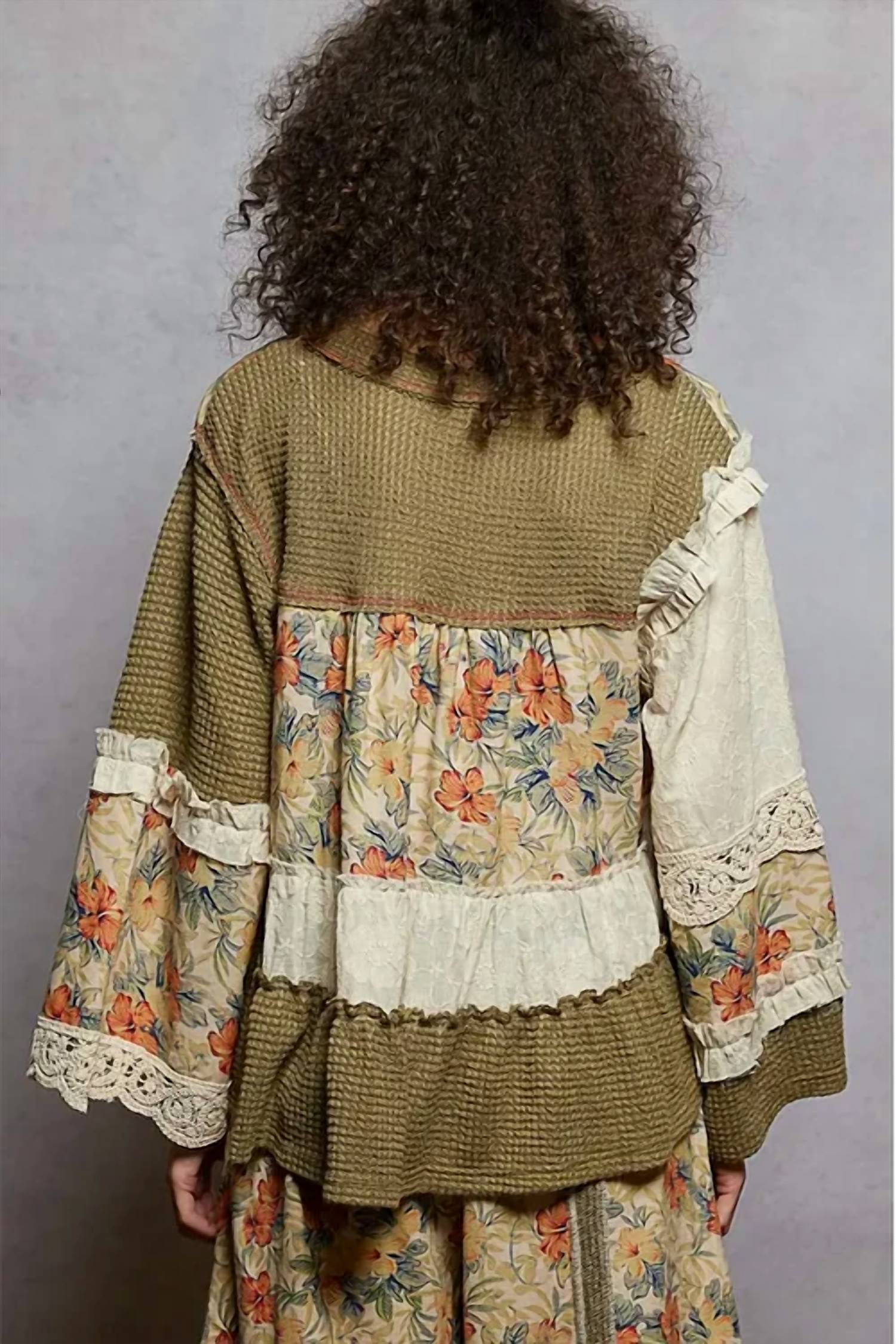 Pol - Earth-Toned Patchwork Peasant Top