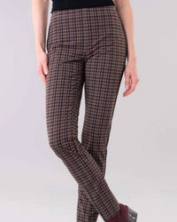 LISETTE Emery Check Pattern Slim Pant in brown multi tone - women's pants - detail view