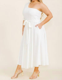 Karen T Design One Shoulder Dress in white - women's dress - detail view
